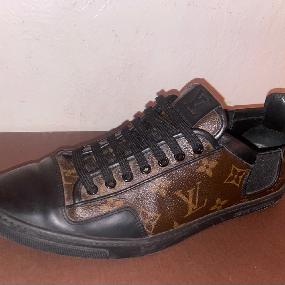 Louis Vuitton Brown Monogram Canvas And Black Leather Slalom Low Top Sneakers - Picture 6 of 7